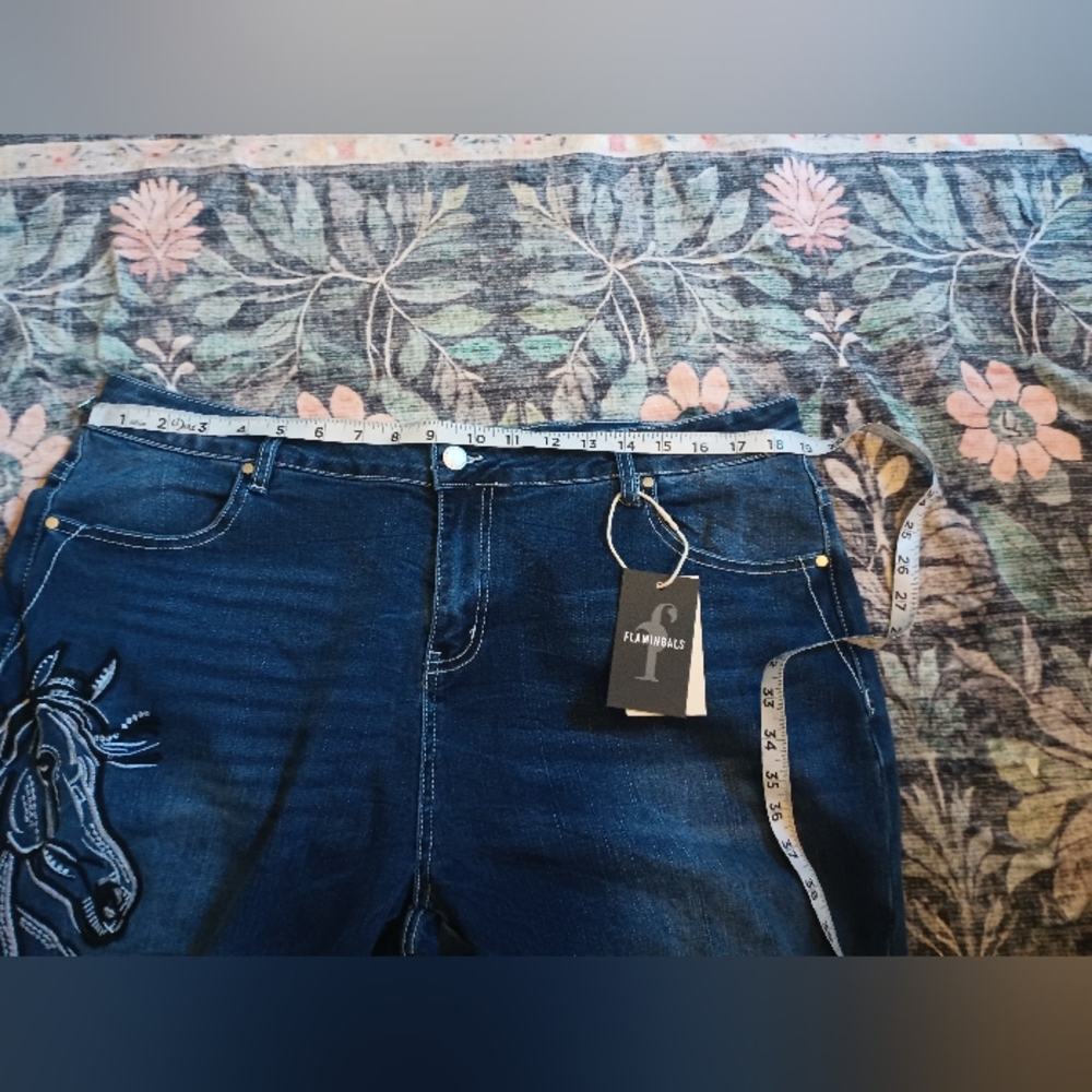 Flamingals Horse Embroidered Flare Jeans Womens 4XL Western Equestrian Indie NWT - Picture 10 of 12